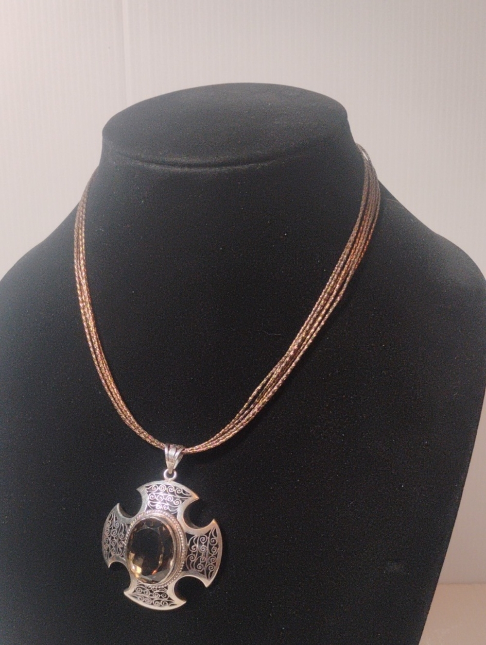 925 Stamped Smokey Topaz/Quartz Pendant On LIRM 925 Stamped Necklace Vintage!